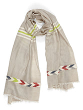 Indlæs billede til gallerivisning Tørklæde - Pashmina uld - Beige med striber