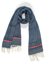 Indlæs billede til gallerivisning Tørklæde - Pashmina uld - Blåt med orange striber