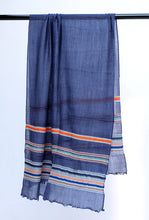 Indlæs billede til gallerivisning Tørklæde - Pashmina uld - Blåt med orange/lyseblå