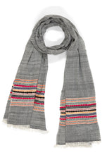 Indlæs billede til gallerivisning Tørklæde - Pashmina uld - Gråt m/multi striber