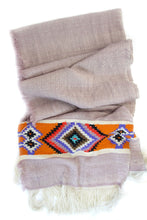 Indlæs billede til gallerivisning Tørklæde - Pashmina uld - Lilla med orange/lilla kant