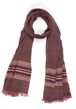 Indlæs billede til gallerivisning Tørklæde - Pashmina uld - Mørk lilla m/multi striber