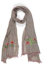 Indlæs billede til gallerivisning Tørklæde - Pashmina uld - Gråt med pink/grønt mønster
