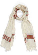 Indlæs billede til gallerivisning Tørklæde - Pashmina uld - Råhvidt med mørkerøde striber

