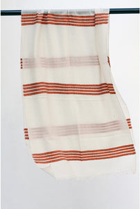 Tørklæde - Pashmina uld - Råhvidt med mørkerøde striber