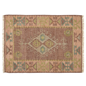 Jute Kelim rug, MUSCAT, cognac/green/rose