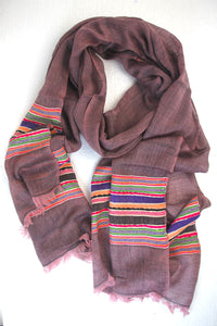 Tørklæde - Pashmina uld - Mørk lilla m/multi striber
