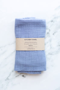 Light Blue Organic Cotton Kitchen Towel Double Muslin