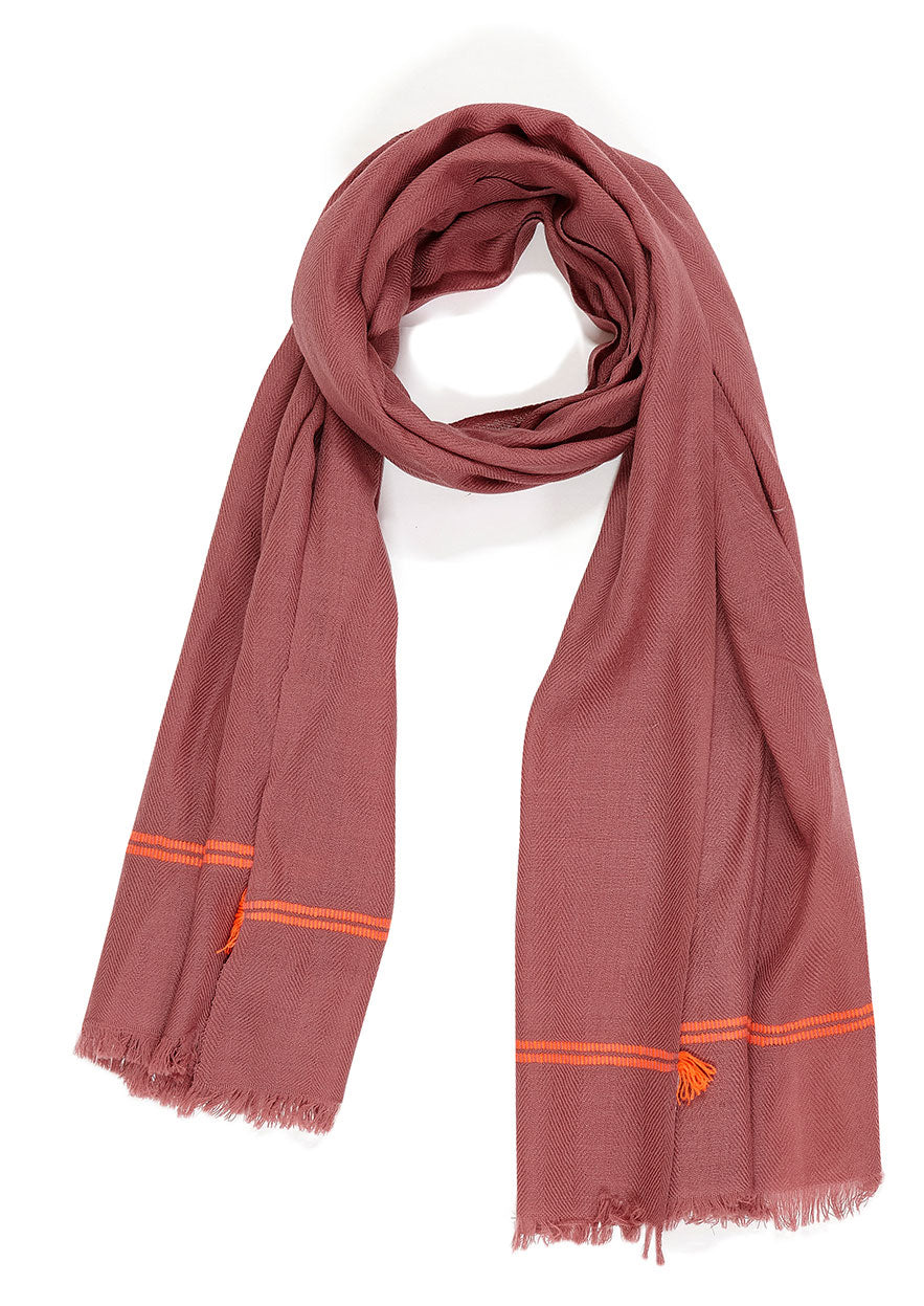 Tørklæde - Pashmina uld - Lyng med orange striber