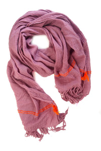 Tørklæde - Pashmina uld - Lyng med orange striber